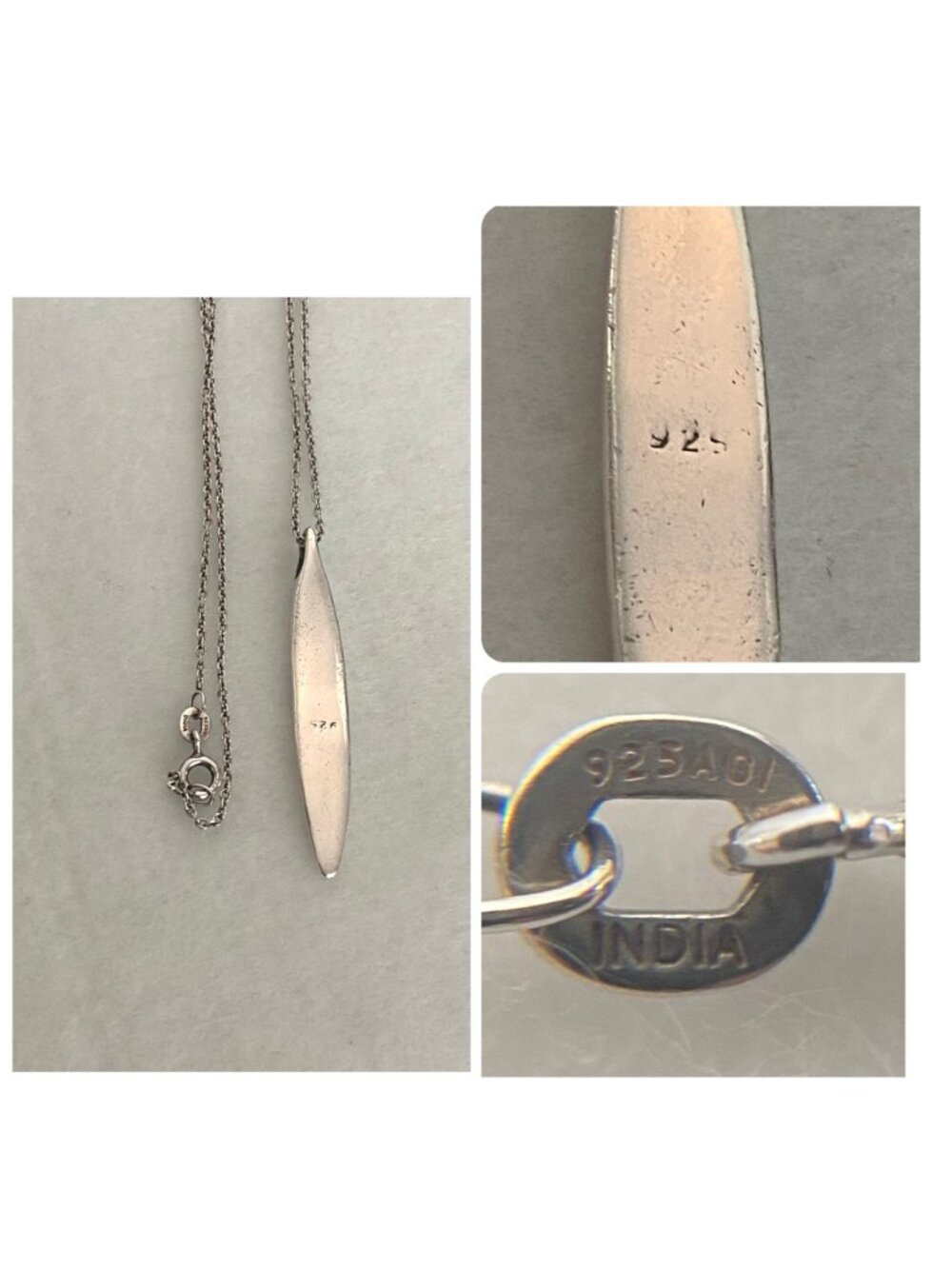 Sterling Silver 925 Solid Elongated Oval Pendant Necklace 18" Cable Chain - Picture 9 of 16